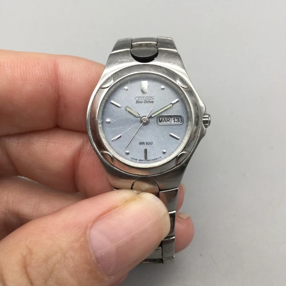 Vintage Citizen Eco-Drive Womens Watch 25mm Silver Tone Stainless Date E001 6